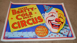 Old Clyde Beatty Cole Bros Circus Poster Vintage 1980 