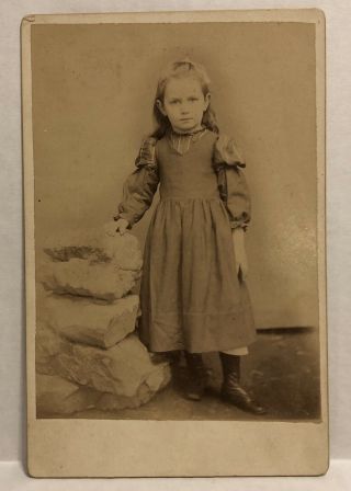 Small Vintage Cabinet Card Portrait Photograph Of Very Pretty Young Girl