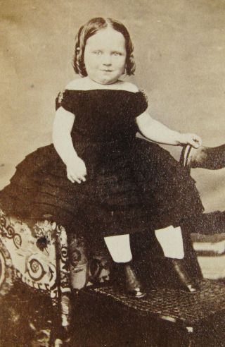 Antique Cw Era Cdv Photo Of Darling Girl Lillian Beck In Ruffled Hoop Dress Ny