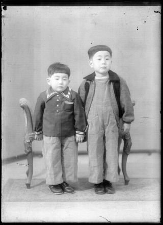 Antique Glass Negative / Two Young Boys / Japanese / C.  1930s