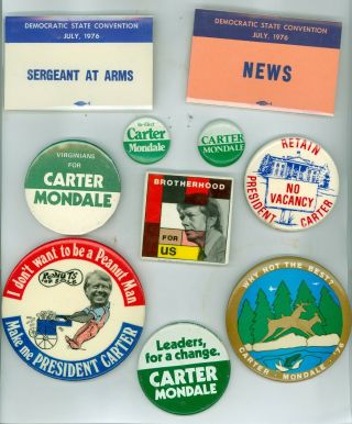 8 Vintage 1976 - 80 President Jimmy Carter Campaign Pinback Buttons Virginians