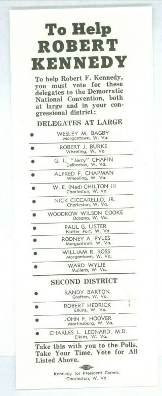 1968 Vintage West Virginia Robert Kennedy Voters 
