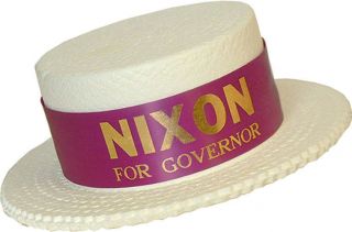 1962 California Richard Nixon For Governor Political Skimmer Hat (3573)
