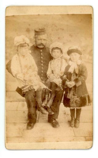 Man In Uniform With Three Children On Cdv By The Southville Studio In Bristol