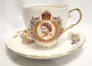 Queen Elizabeth Ii Tuscan Fine Bone China June 2 1953 Coronation Cup And Saucer