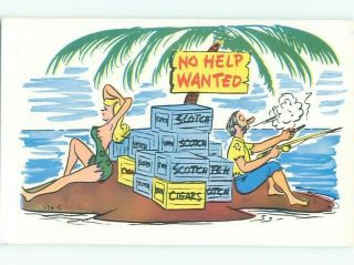 Pre - 1980 Risque Comic Sexy Girl On Desert Isle Man & Cases Of Alcohol Ab6982