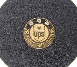 Vintage Ups 28 Years Safe Driver Pin 1/10 - 10k Gf,  3 Diamonds,  Robbins Maker " R "