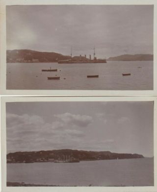Hms Cumberland In Oban Bay,  1930s,  Two 2.  5 X 4.  5 Inch Photographs