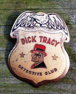 Vintage Dick Tracy Detective Club Enameled Pinback Badge 1940s
