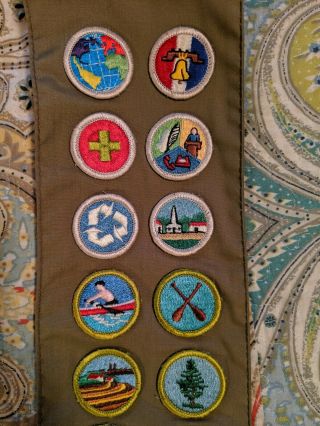 Vintage Boy Scout BSA Merit Badge Sash 18 Patches 1972 - 78 4