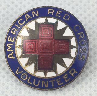 Two American Red Cross Volunteer Lapel Pins Vintage Round Shape Metal Enamel 5