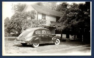 Vintage Found Photo Snapshot Ca.  1940s Lincoln Zephyr 4 - Door Sedan Parked,  Summer