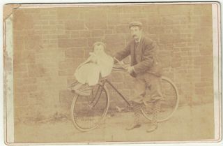 Cabinet Card Of A Man And A Child On A Bicycle By W M Mclean Of Hunstanton 1890s