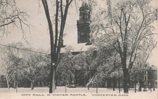 Antique Postcard C1908 City Hall In Winter Mantle Worcester,  Ma Mass.  15313