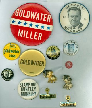 10 Vtg 1964 President Barry Goldwater Campaign Pinback Buttons 2 Tabs 1 Lapel