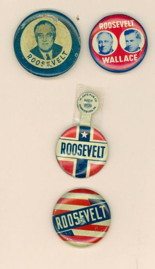 3 Vintage 1940 President Franklin D.  Roosevelt Campaign Pinback Buttons - 1 Tab