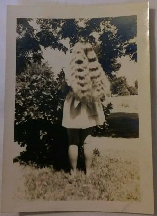 Vintage Old 1944 Photo Of Little Girl Back Turned Showing Off Long Wavy Hair