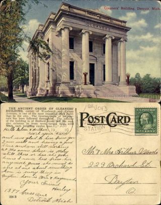 1910 Detroit,  Mi Gleaners Building Wayne County Michigan Antique Postcard Vintage