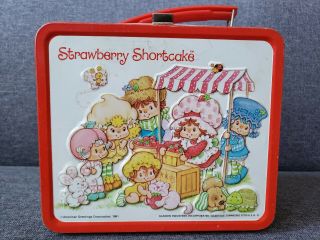 1981 Strawberry Shortcake Metal Lunch Box - Vintage Aladdin Missing Thermos