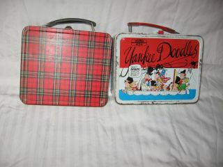 Vintage Plaid Metal Lunch Box By Aladdin And Yankee Doodles Box.  No Thermoses