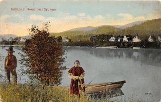 F49/ Native American Indian Postcard C1910 Spokane Washington Canoe 3