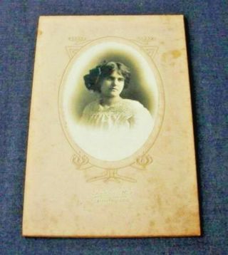Antique Victorian Woman With Bow Portrait Cabinet Photo With Mate