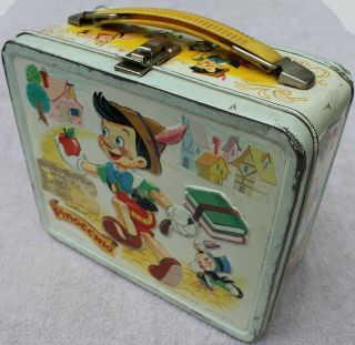 Vintage 1971 Pinocchio Metal Lunch Box By Alladin,  Walt Disney Productions
