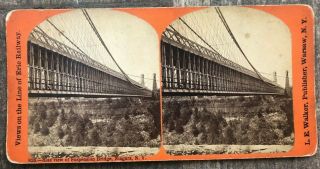 1870s Niagara Falls Stereoview Side View Of Suspension Bridge By Walker