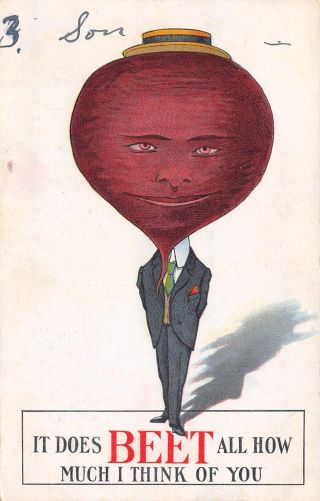 Fantasy Beet Head Anthropomorphic Man Comic Pun How Much I Think Beats All 1910
