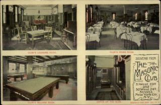 York City Masonic Club Billiards C1910 Postcard