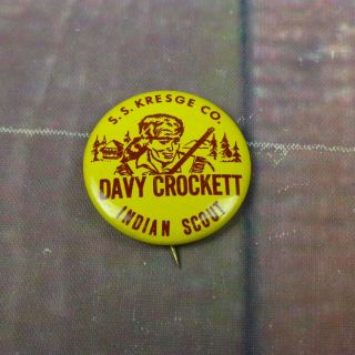 Vintage S.  S.  Kresge Co.  Davy Crockett Indian Scout Club Pin Pinback Button