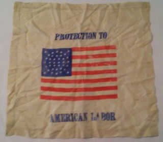Protection To American Labor 19th Century Political Textile Bandanna