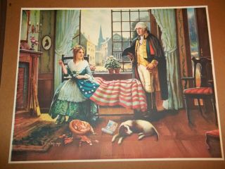 1930s Betsy Ross " Birth Of The Flag " First American,  Phila Calendar Art Washington
