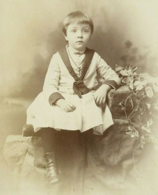 Antique Photo Cabinet Card Cute Little Boy In Dress Fashion Lewis Kingston N Y