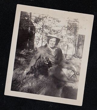 Vintage Antique Photograph Woman Sitting In Grass With Cute Puppy Dog