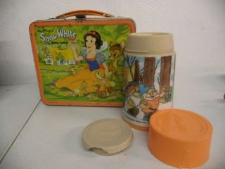 Vintage 1975 Snow White And The Seven Dwarfs Metal Lunchbox With Thermos Lqqk