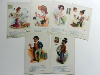 Antique Postcard Set Of 6 1905 R.  Hill Manicurist Dame College Girl Old Maid.