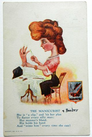 Antique Postcard Set of 6 1905 R.  Hill Manicurist Dame College Girl Old Maid. 3