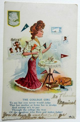 Antique Postcard Set of 6 1905 R.  Hill Manicurist Dame College Girl Old Maid. 5