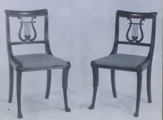 1805 - 1815 Duncan Phyfe Lyre - Back Side Chairs,  Magic Lantern Glass Slide