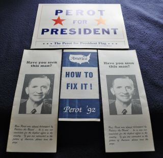 9 Vtg 1992 - 96 President Ross Perot Campaign Bumper Stickers 1 Poster 2 Pamphlets