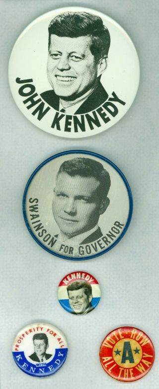 5 Vintage 1960 President John F.  Kennedy Campaign Pinback Buttons Vote Row " A "