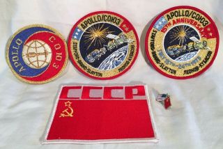 Vintage Nasa Apollo Soyuz Astp Patches (incl.  15th Anniv. ,  Cccp,  Us/ussr Pin)