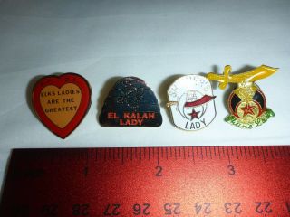 4 Vintage Shriner Freemason Masonic Lady Elks El Kalah Lapel Pin Pinback Emblem