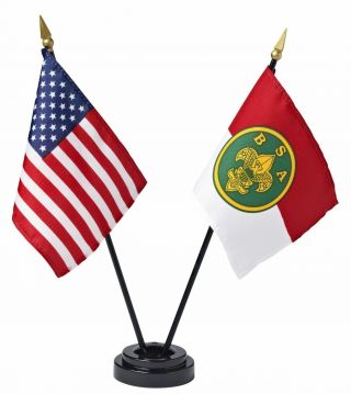 Boy Scout Official Collectors Desk American Bsa Flag Set W Stand 4 " X6 " Usa Made