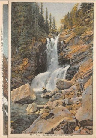 Trick Falls Glacier National Park Montana Train Northern Railway Postcard