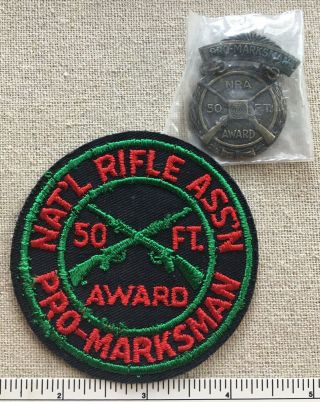 Vintage National Rifle Association Pro - Marksman Patch & Medal Nra 50 Ft.