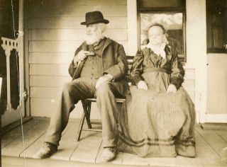 B938 Vtg Photo Grandma And Grandpa On Porch Cane Victorian Early 1900 