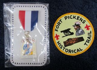Geronimo Trail Medal & Patch Boy Scout Fort Pickens Pin Bsa Badge Vtg