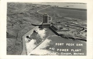 Glasgow Montana Fort Peck Dam & Power Plant Aerial View 1953 Real Photo Rppc